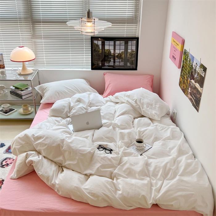 91家纺网 家纺一手货源 找家纺 昔可 2022新款40支13372全棉水洗棉混搭四件套 白桃乌龙粉