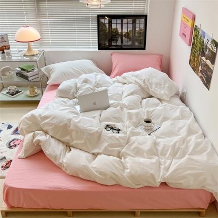 昔可 2022新款40支13372全棉水洗棉混搭四件套 白桃乌龙粉