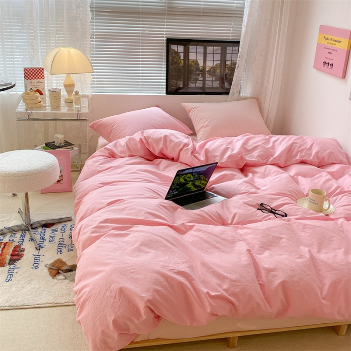 91家纺网 家纺一手货源 找家纺 昔可 2022新款40支13372全棉水洗棉混搭四件套 乖乖粉拼接