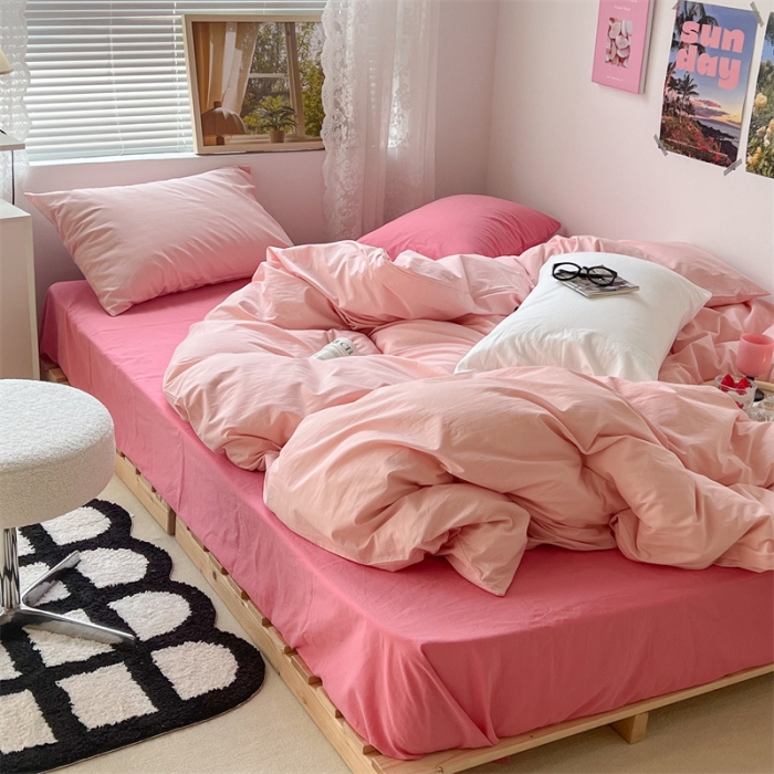 91家纺网 家纺一手货源 找家纺 昔可 2022新款40支13372全棉水洗棉混搭四件套 洛洛粉拼梅子