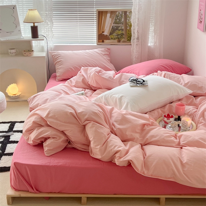 91家纺网 家纺一手货源 找家纺 昔可 2022新款40支13372全棉水洗棉混搭四件套 洛洛粉拼梅子