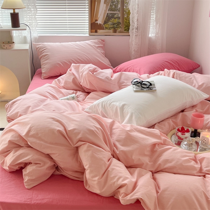 91家纺网 家纺一手货源 找家纺 昔可 2022新款40支13372全棉水洗棉混搭四件套 洛洛粉拼梅子