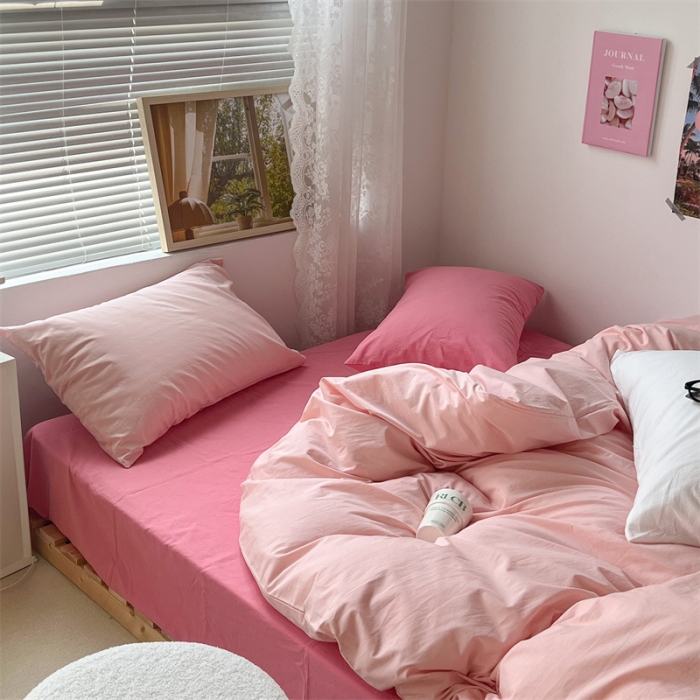 91家纺网 家纺一手货源 找家纺 昔可 2022新款40支13372全棉水洗棉混搭四件套 洛洛粉拼梅子