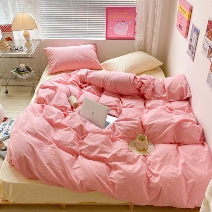 昔可 2022新款40支13372全棉水洗棉混搭四件套 莓莓粉拼奶黄