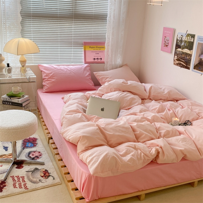 91家纺网 家纺一手货源 找家纺 昔可 2022新款40支13372全棉水洗棉混搭四件套 缪斯粉