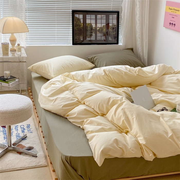 91家纺网 家纺一手货源 找家纺 昔可 2022新款40支13372全棉水洗棉混搭四件套 奶白拼抹茶