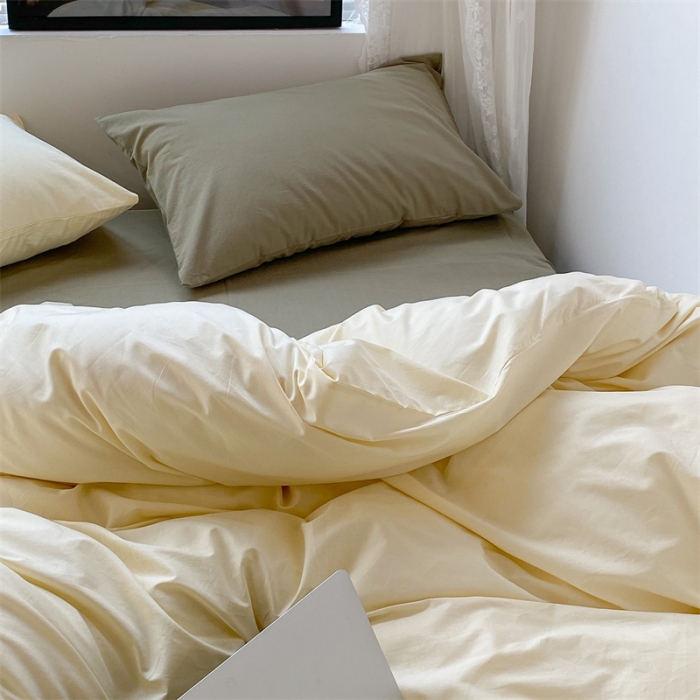 91家纺网 家纺一手货源 找家纺 昔可 2022新款40支13372全棉水洗棉混搭四件套 奶白拼抹茶