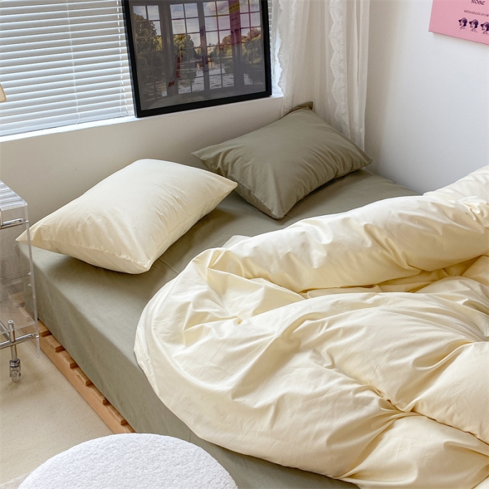 91家纺网 家纺一手货源 找家纺 昔可 2022新款40支13372全棉水洗棉混搭四件套 奶白拼抹茶