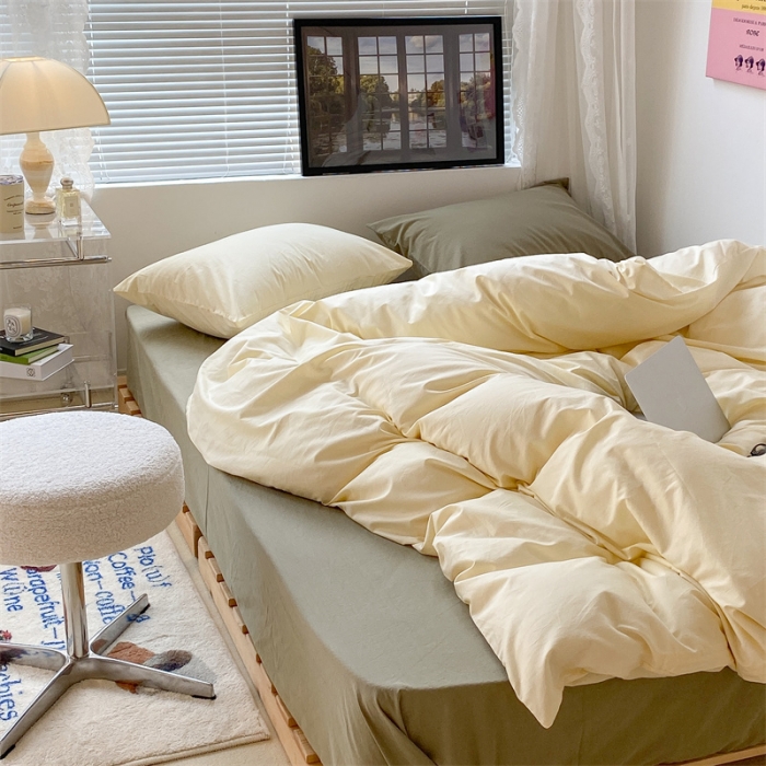 91家纺网 家纺一手货源 找家纺 昔可 2022新款40支13372全棉水洗棉混搭四件套 奶白拼抹茶