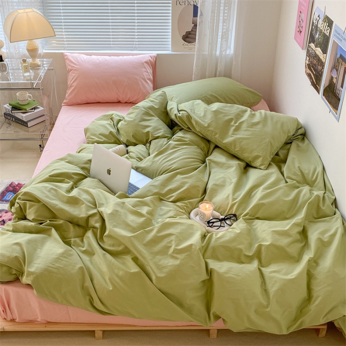 91家纺网 家纺一手货源 找家纺 昔可 2022新款40支13372全棉水洗棉混搭四件套 青缇绿