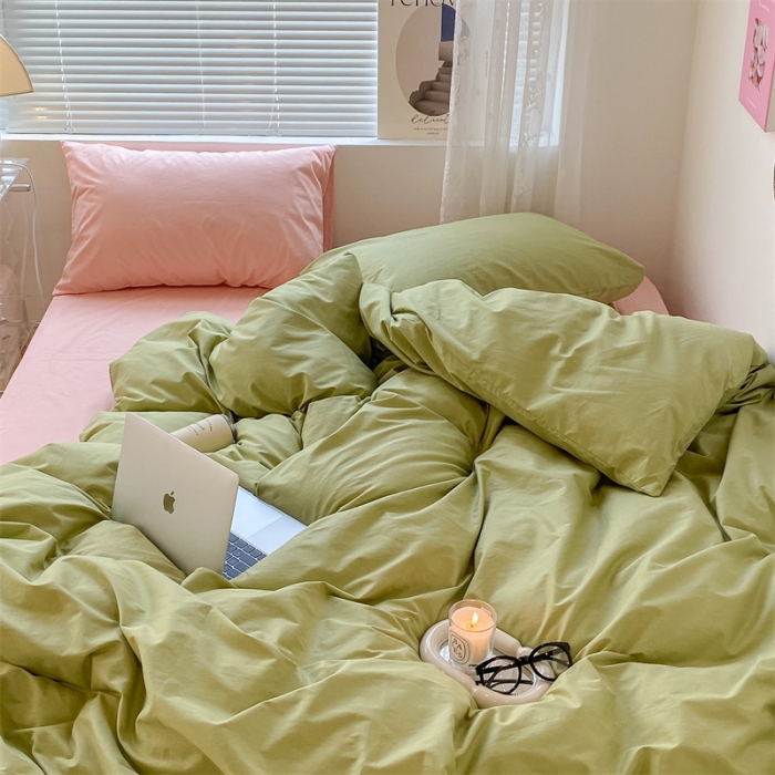 91家纺网 家纺一手货源 找家纺 昔可 2022新款40支13372全棉水洗棉混搭四件套 青缇绿