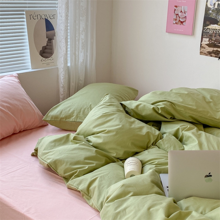 91家纺网 家纺一手货源 找家纺 昔可 2022新款40支13372全棉水洗棉混搭四件套 青缇绿