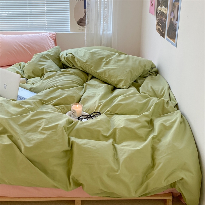 91家纺网 家纺一手货源 找家纺 昔可 2022新款40支13372全棉水洗棉混搭四件套 青缇绿