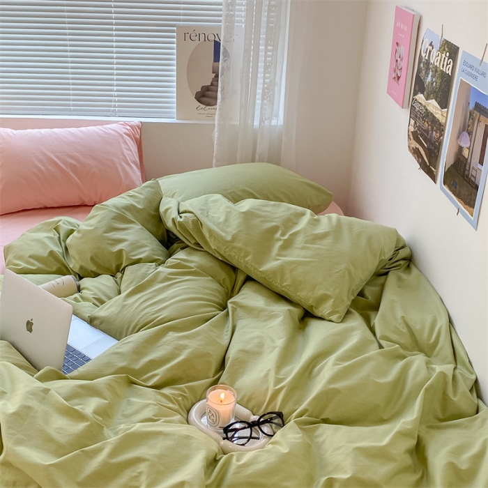 91家纺网 家纺一手货源 找家纺 昔可 2022新款40支13372全棉水洗棉混搭四件套 青缇绿