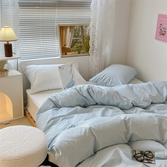 91家纺网 家纺一手货源 找家纺 昔可 2022新款40支13372全棉水洗棉混搭四件套 天蓝白