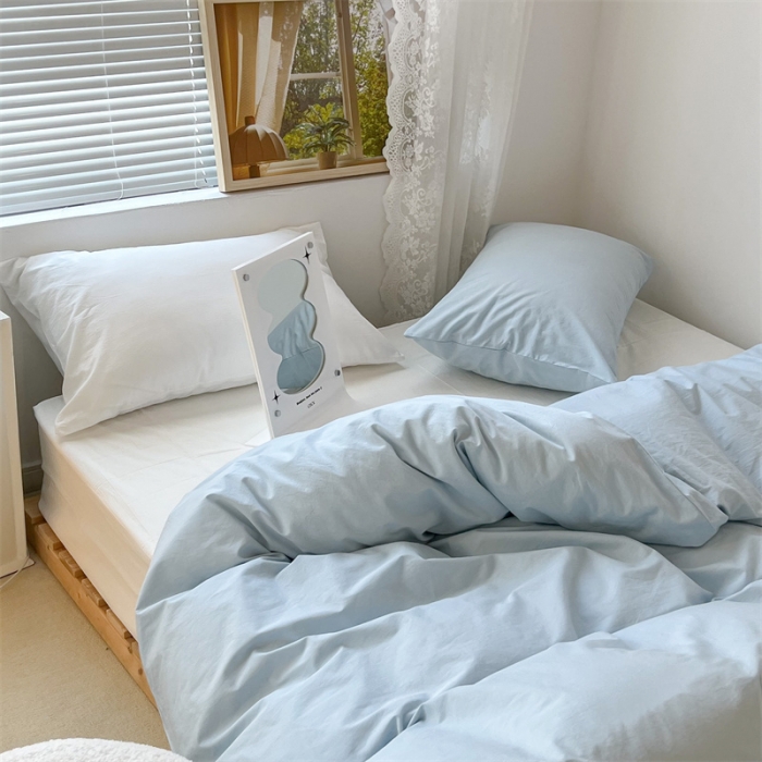 91家纺网 家纺一手货源 找家纺 昔可 2022新款40支13372全棉水洗棉混搭四件套 天蓝白