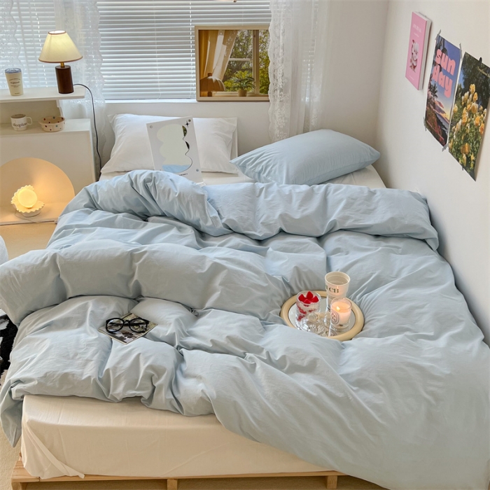 91家纺网 家纺一手货源 找家纺 昔可 2022新款40支13372全棉水洗棉混搭四件套 天蓝白