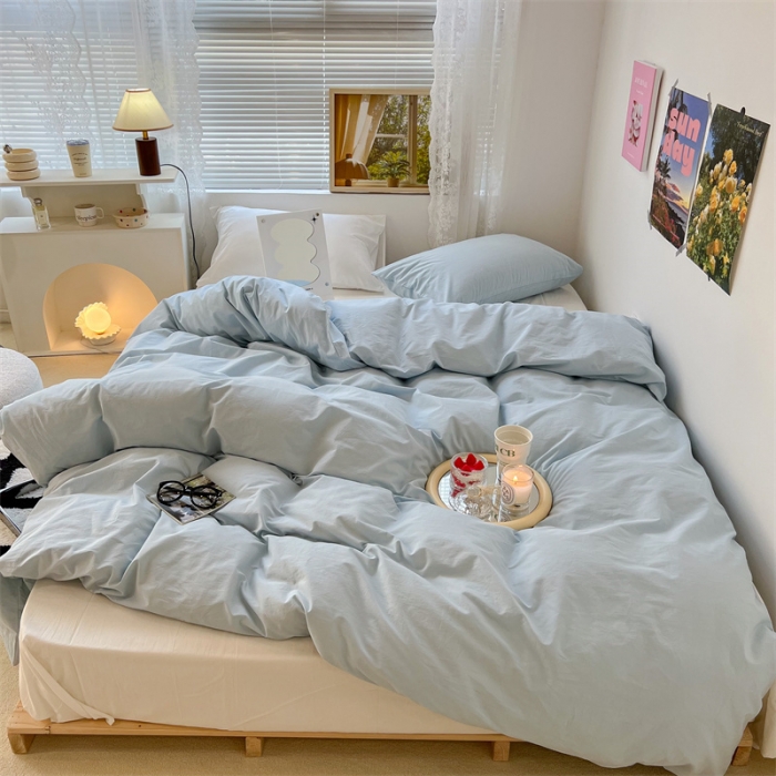 91家纺网 家纺一手货源 找家纺 昔可 2022新款40支13372全棉水洗棉混搭四件套 天蓝白