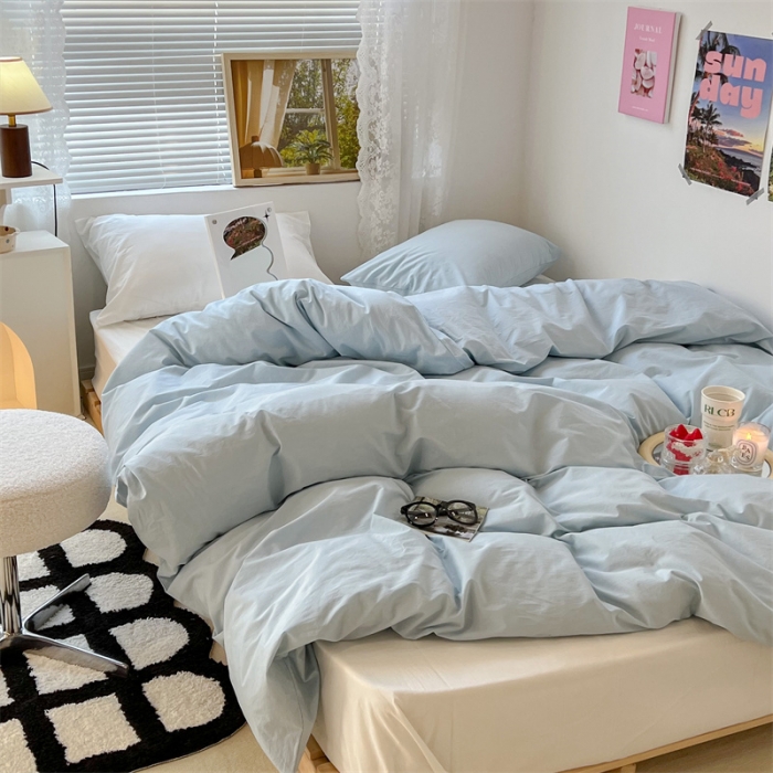 91家纺网 家纺一手货源 找家纺 昔可 2022新款40支13372全棉水洗棉混搭四件套 天蓝白