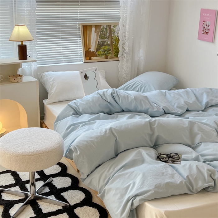 91家纺网 家纺一手货源 找家纺 昔可 2022新款40支13372全棉水洗棉混搭四件套 天蓝白