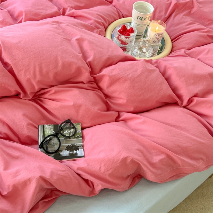 91家纺网 家纺一手货源 找家纺 昔可 2022新款40支13372全棉水洗棉混搭四件套 甜梅子粉拼天蓝