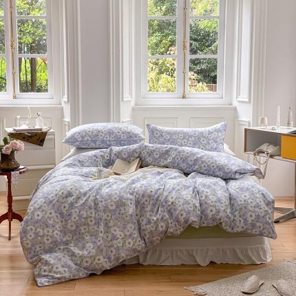 91家纺网 家纺一手货源 找家纺 昔可家纺2022新款嵌绳全棉四件套套件组图一 紫色香氛