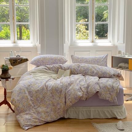 91家纺网 家纺一手货源 找家纺 昔可家纺2022新款嵌绳全棉四件套套件组图一 紫色小草莓