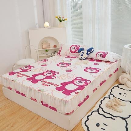 91家纺网 家纺一手货源 找家纺 金丝鸟 2022新款全棉花边床笠 草莓熊