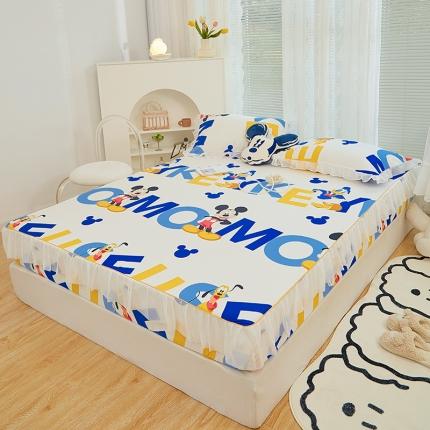 91家纺网 家纺一手货源 找家纺 金丝鸟 2022新款全棉花边床笠 字母米奇