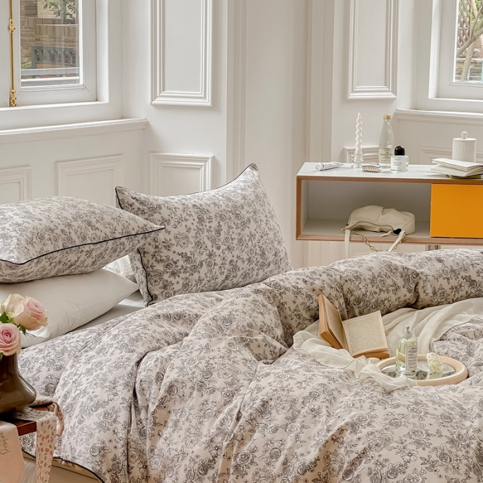 91家纺网 家纺一手货源 找家纺 昔可家纺2022新款嵌绳全棉四件套套件组图一 茶歇法式