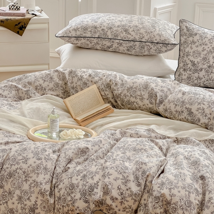 91家纺网 家纺一手货源 找家纺 昔可家纺2022新款嵌绳全棉四件套套件组图一 茶歇法式