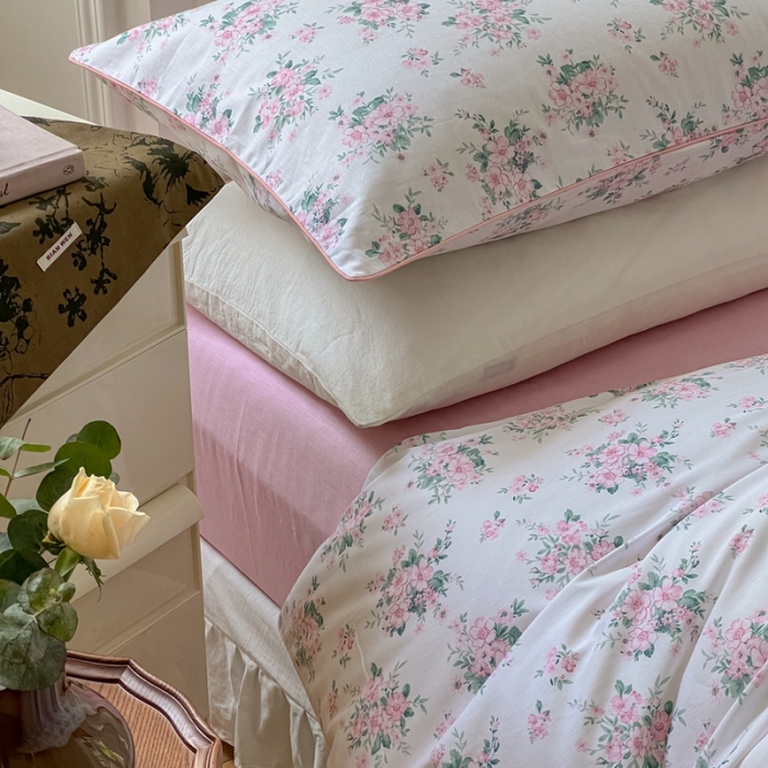 91家纺网 家纺一手货源 找家纺 昔可家纺2022新款嵌绳全棉四件套套件组图一 初恋满园