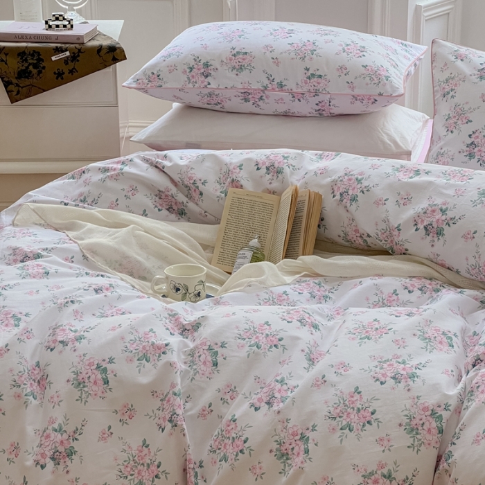 91家纺网 家纺一手货源 找家纺 昔可家纺2022新款嵌绳全棉四件套套件组图一 初恋满园