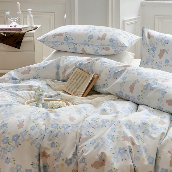 91家纺网 家纺一手货源 找家纺 昔可家纺2022新款嵌绳全棉四件套套件组图一 兰花小兔