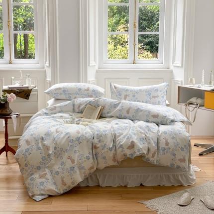 昔可家纺2022新款嵌绳全棉四件套套件组图一 兰花小兔