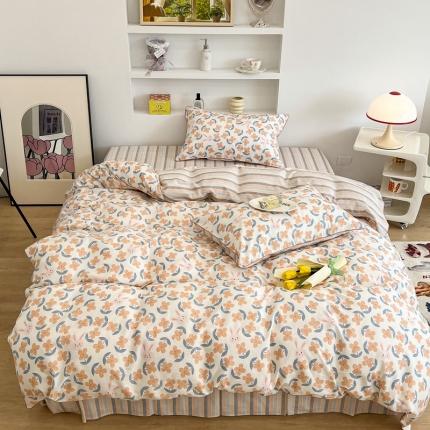 91家纺网 家纺一手货源 找家纺 昔可2022新款嵌绳全棉四件套组图二 花园慢时光