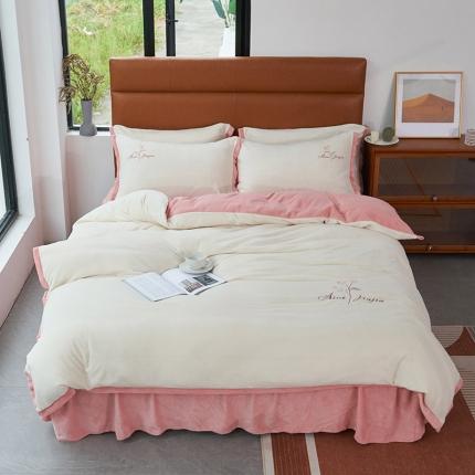 91家纺网 家纺一手货源 找家纺 （总）2025新款牛奶绒纯色双拼四件套床单/床裙/床罩款（自然拍摄）