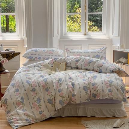 昔可家纺2022新款嵌绳全棉四件套套件组图一 梨花少女