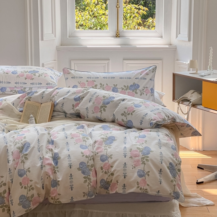 91家纺网 家纺一手货源 找家纺 昔可家纺2022新款嵌绳全棉四件套套件组图一 梨花少女