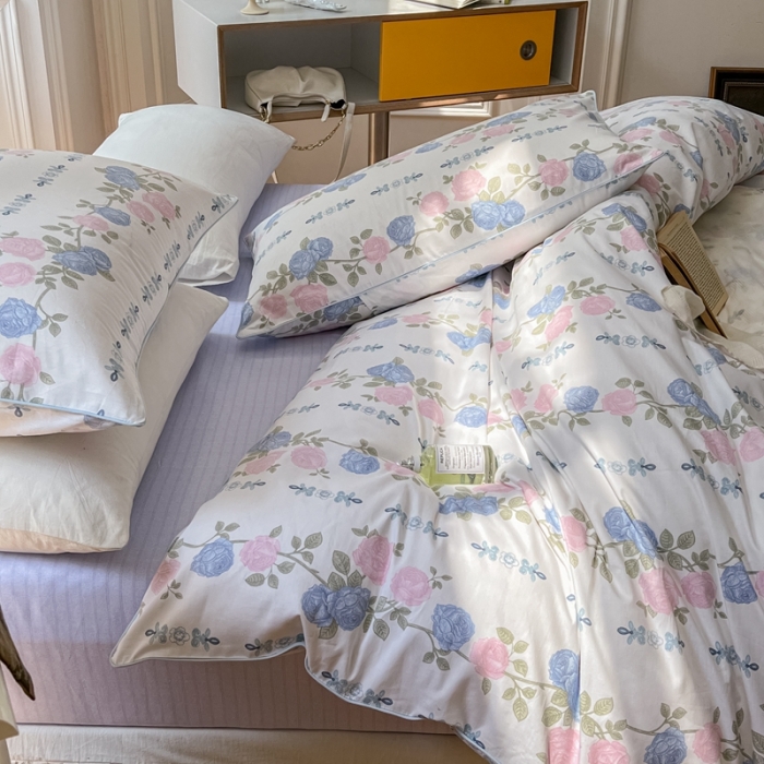 91家纺网 家纺一手货源 找家纺 昔可家纺2022新款嵌绳全棉四件套套件组图一 梨花少女