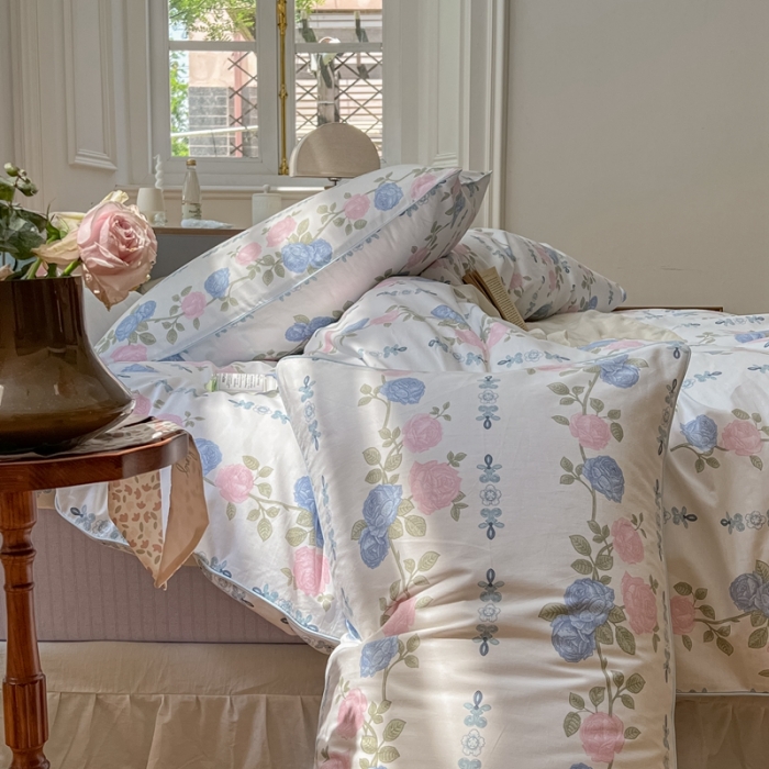 91家纺网 家纺一手货源 找家纺 昔可家纺2022新款嵌绳全棉四件套套件组图一 梨花少女