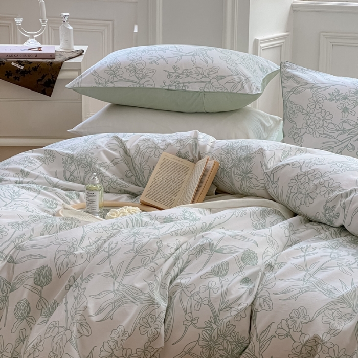 91家纺网 家纺一手货源 找家纺 昔可家纺2022新款嵌绳全棉四件套套件组图一 绿意庄园