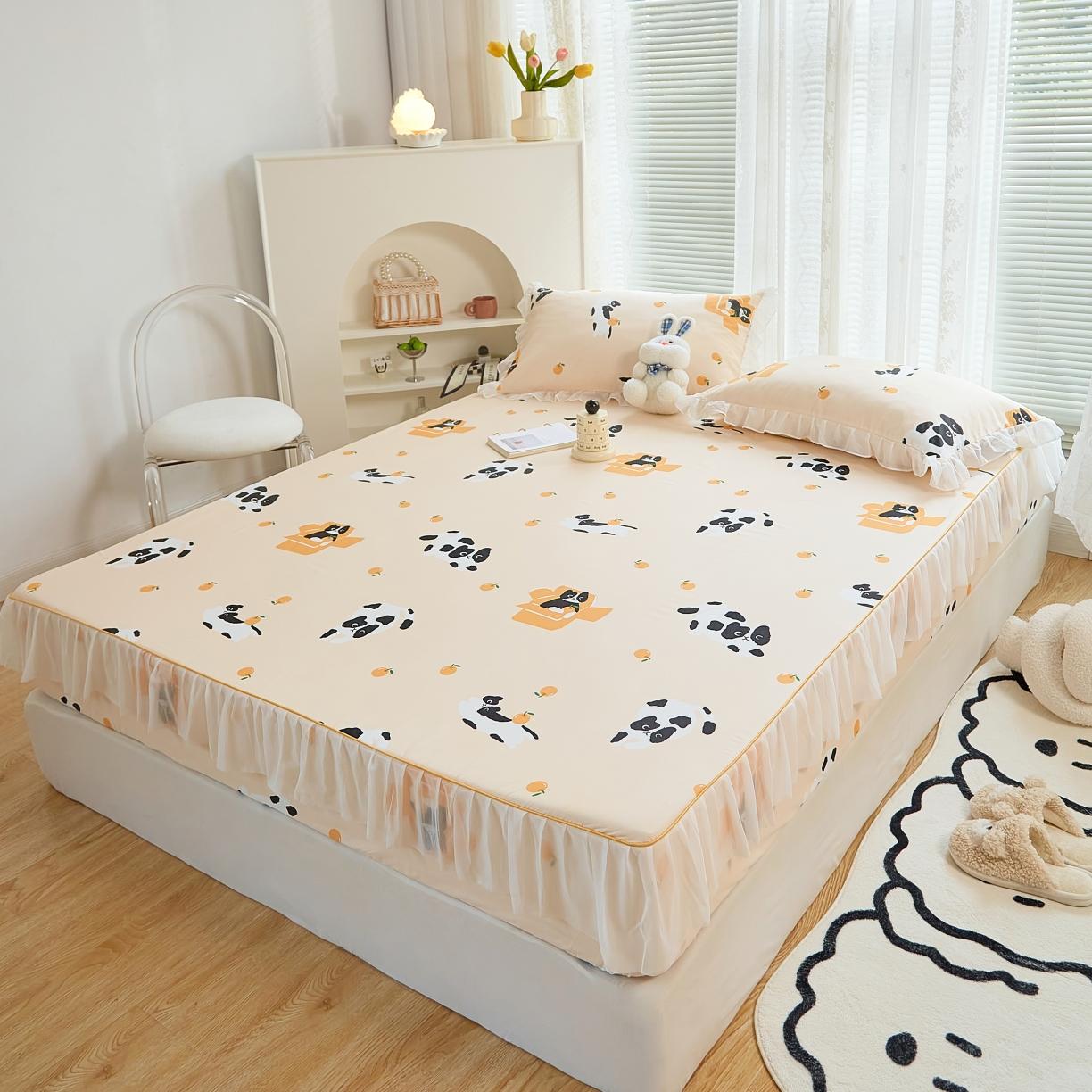 91家纺网 家纺一手货源 找家纺 金丝鸟 2022新款全棉花边床笠 斑点猫