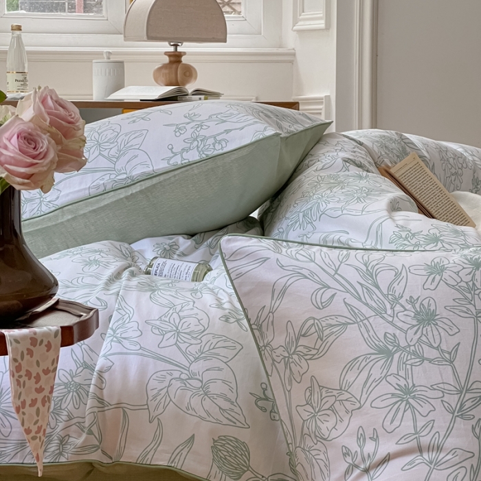 91家纺网 家纺一手货源 找家纺 昔可家纺2022新款嵌绳全棉四件套套件组图一 绿意庄园