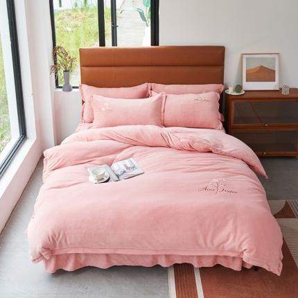 91家纺网 家纺一手货源 找家纺 （总）2025新款牛奶绒纯色双拼四件套床单/床裙/床罩款（自然拍摄）