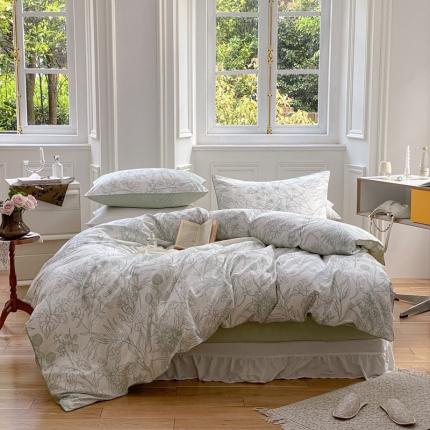 昔可家纺2022新款嵌绳全棉四件套套件组图一 绿意庄园