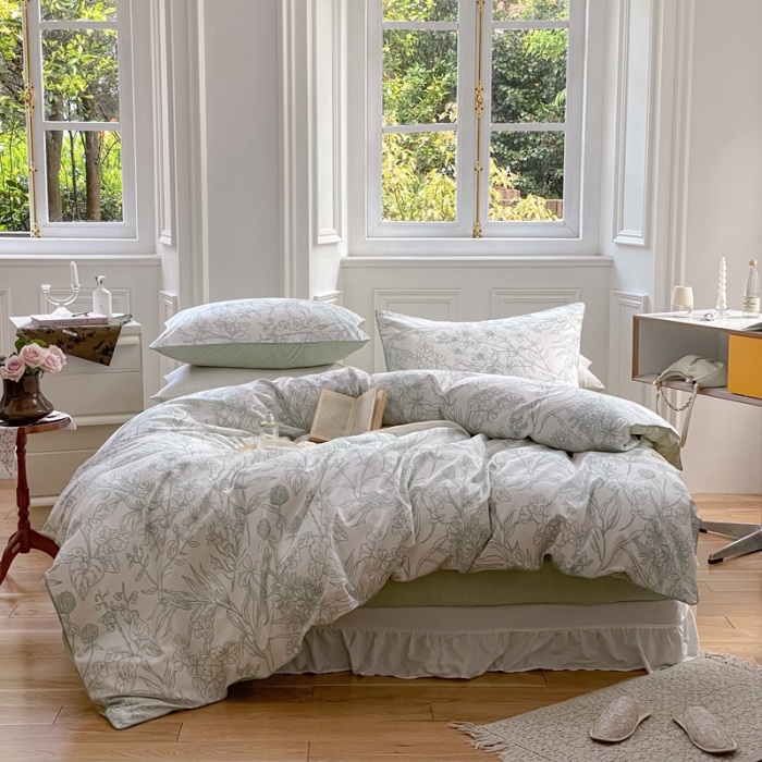 91家纺网 家纺一手货源 找家纺 昔可家纺2022新款嵌绳全棉四件套套件组图一 绿意庄园