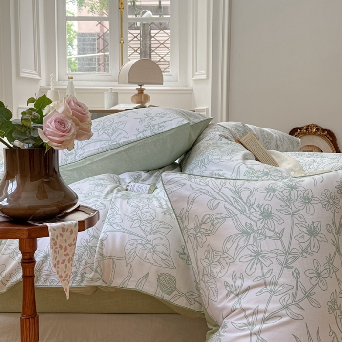 91家纺网 家纺一手货源 找家纺 昔可家纺2022新款嵌绳全棉四件套套件组图一 绿意庄园