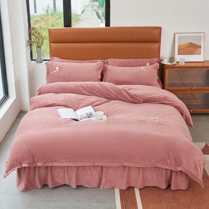 91家纺网 家纺一手货源 找家纺 （总）2025新款牛奶绒纯色双拼四件套床单/床裙/床罩款（自然拍摄）