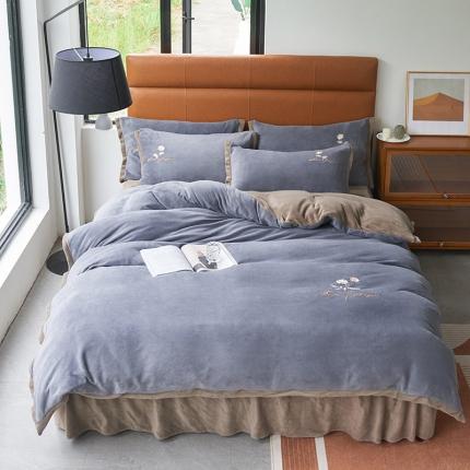 91家纺网 家纺一手货源 找家纺 （总）2025新款牛奶绒纯色双拼四件套床单/床裙/床罩款（自然拍摄）